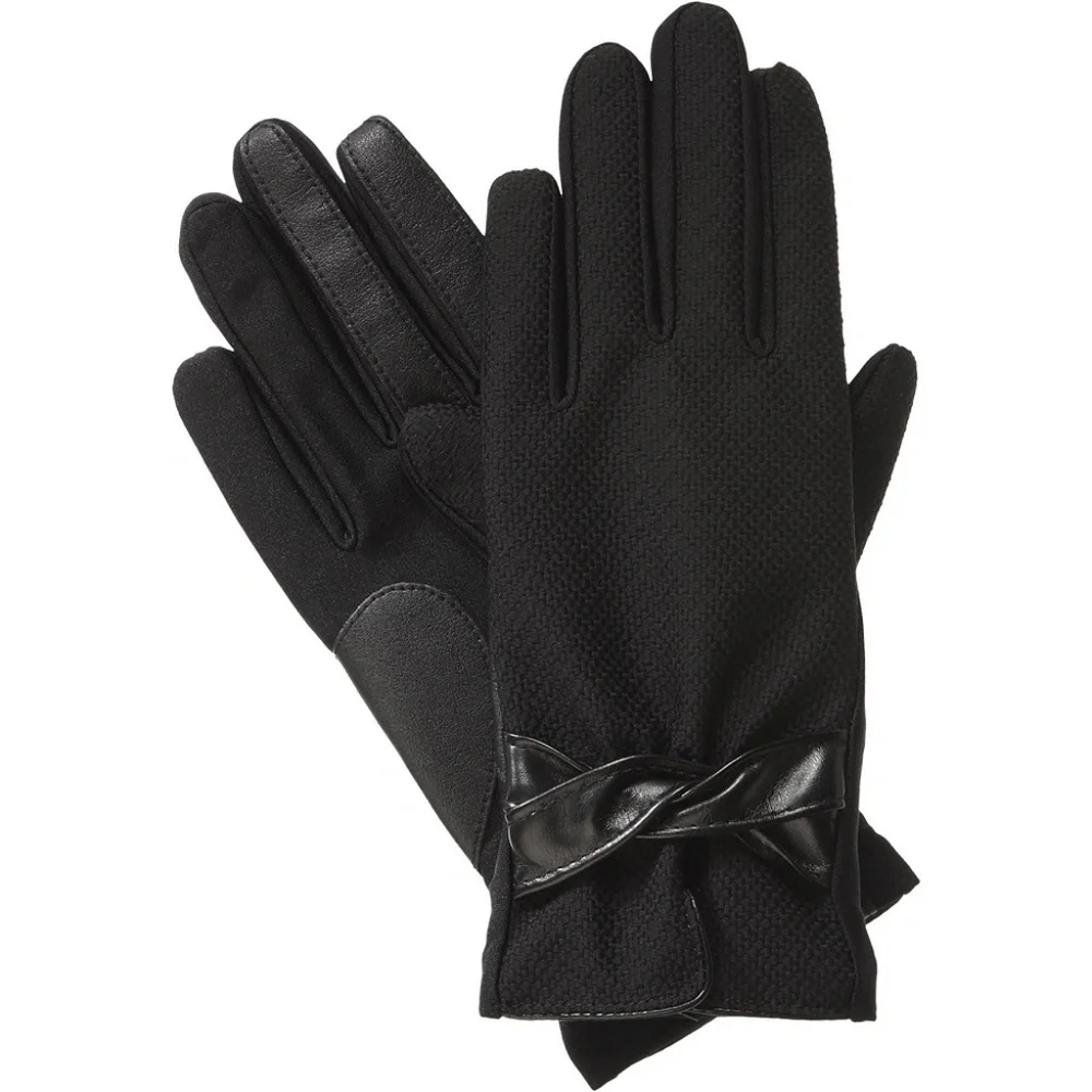 ISOTONER Black Dobby Stretch Faux Leather smarTouch Lined Womens Gloves XL - Picture 1 of 1